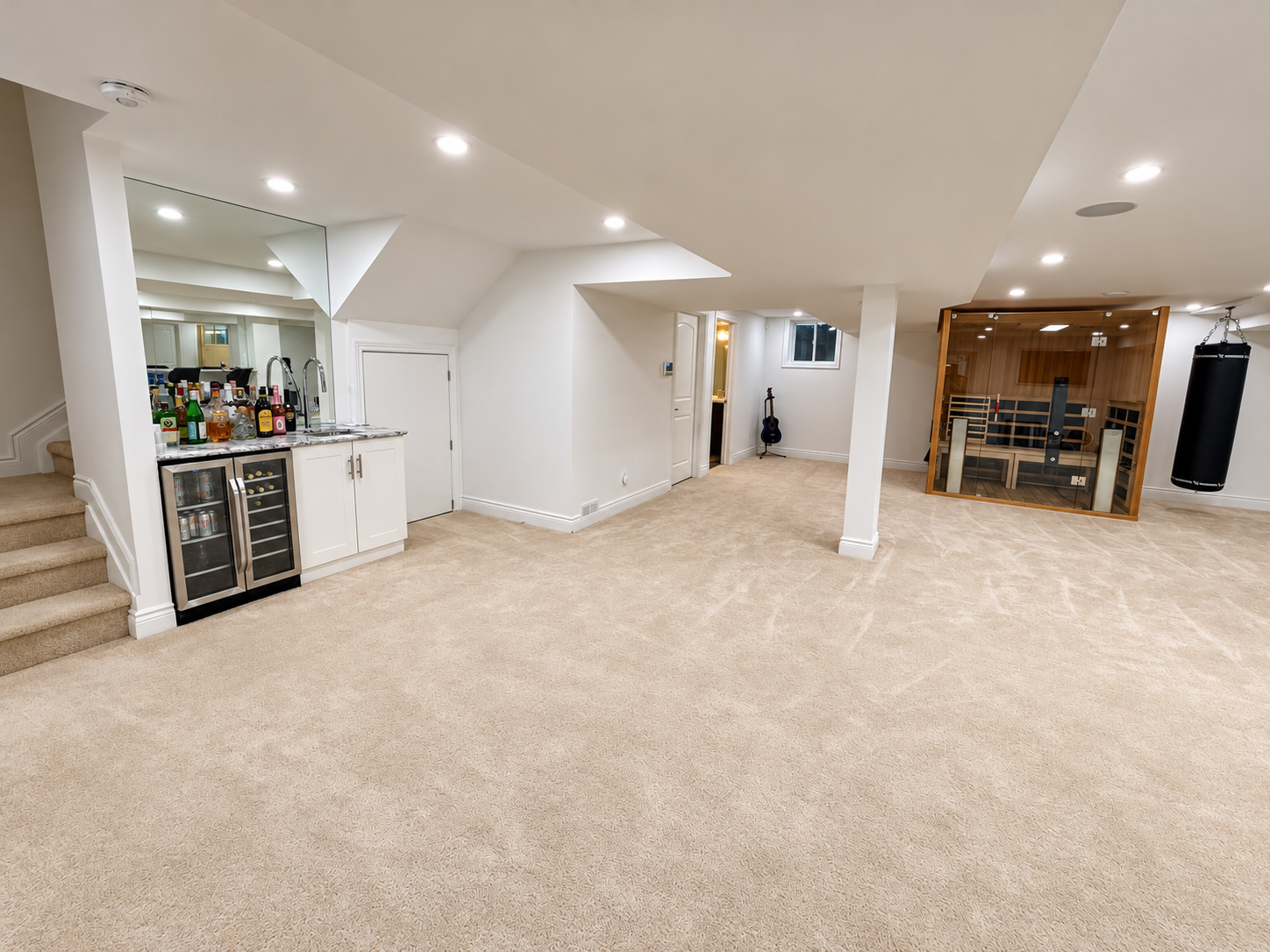 Finished lower level recreation area and wet bar
